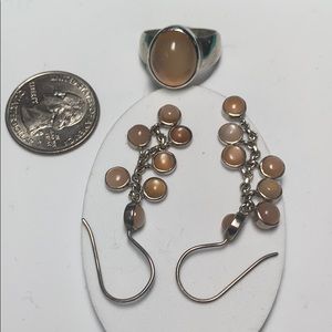 Rare peach moonstone ring and droplet earrings